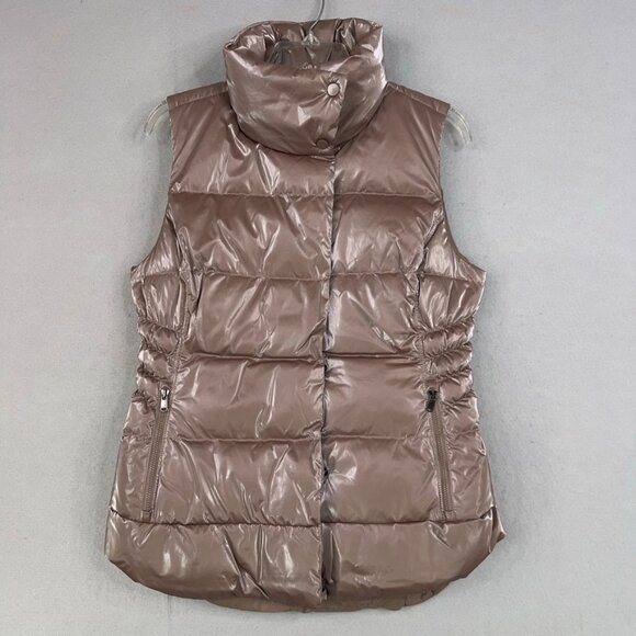 Athleta Vest Womens Small Pyrite Shine Metallic Downtown Puffer Down Waterfowl - Picture 2 of 16
